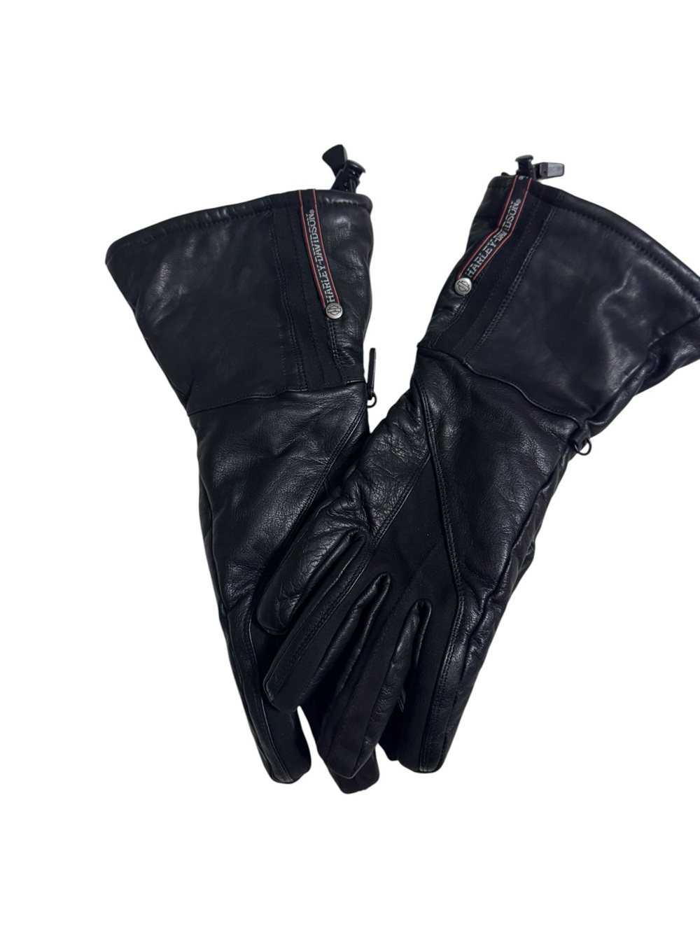 Harley-Davidson Black Leather Gauntlet Riding Gloves with Orange  Trim